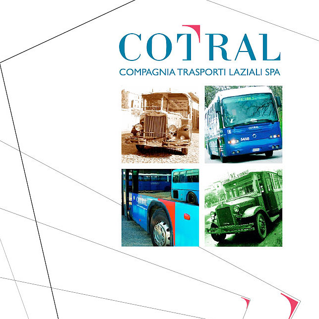 Copertina della brochure istituzionale di Cotral, azienda di trasporti laziale